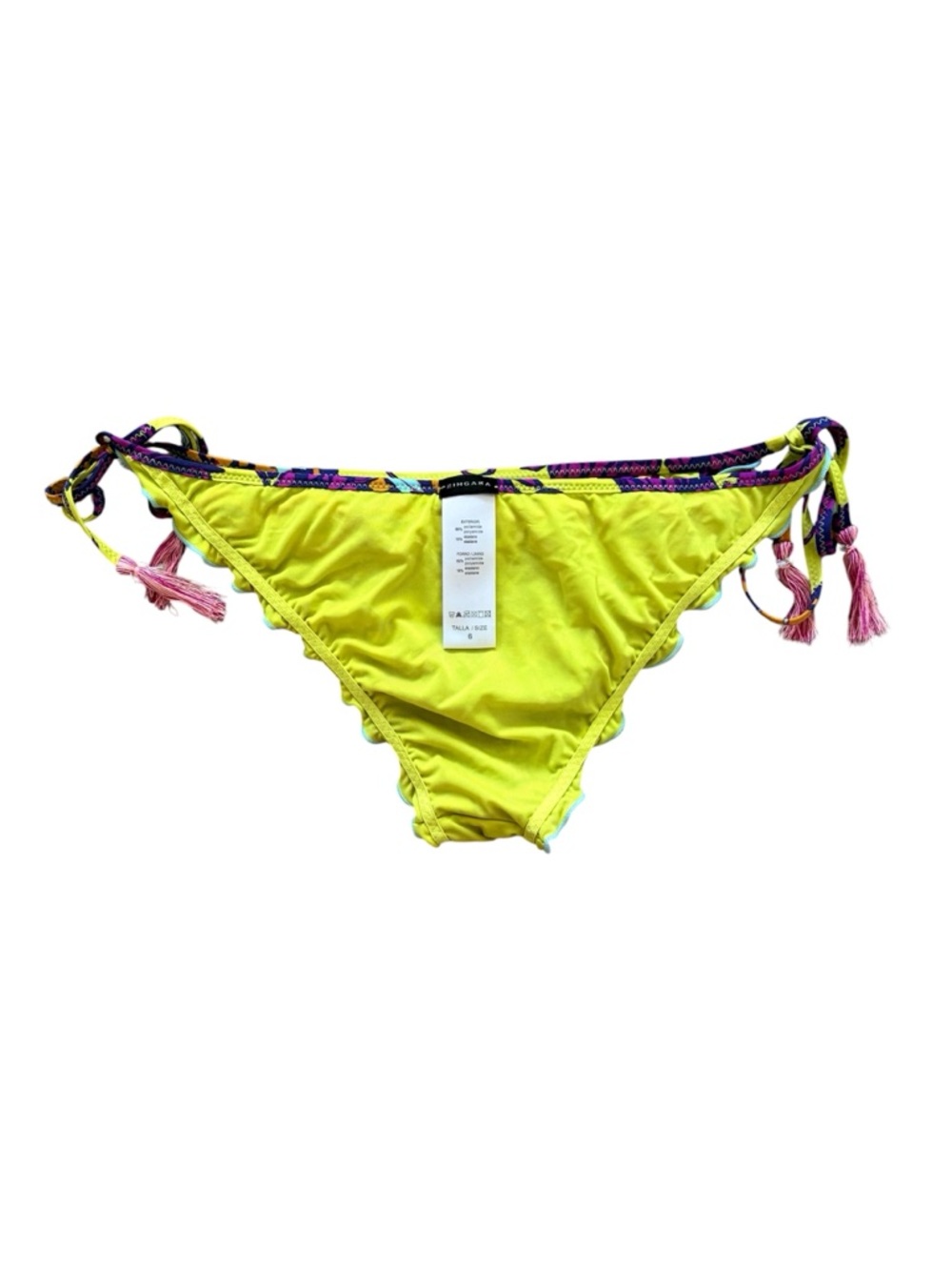 Zingara Ruffle Embroidered String Bikini Bottoms Abstract Print Size 6 - Picture 9 of 13